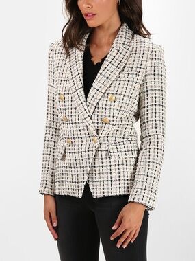 L'AGENCE Kenzie Double Breasted Tweed Plaid Blazer Size 8 Old Money/Quiet Luxury